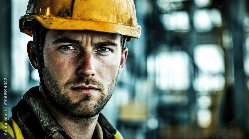 An industrial worker diligently engaged in tasks, wearing a hard helmet for safety. This image captures the essence of an industrial workers commitment to hard work, with ample copy space. An industrial worker diligently engaged in tasks, wearing a hard helmet for safety. This image captures the essence of an industrial workers commitment to hard work, with ample copy space.