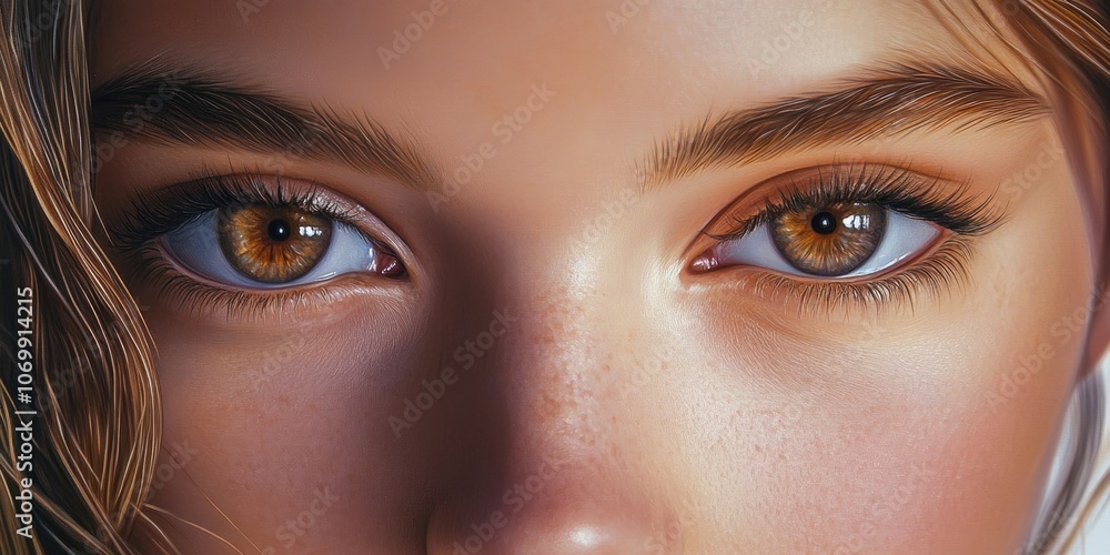 A detailed close up image showcases the stunning features of a lovely young woman, emphasizing her beauty and youthful appeal in a captivating way. A detailed close up image showcases the stunning features of a lovely young woman, emphasizing her beauty and youthful appeal in a captivating way.