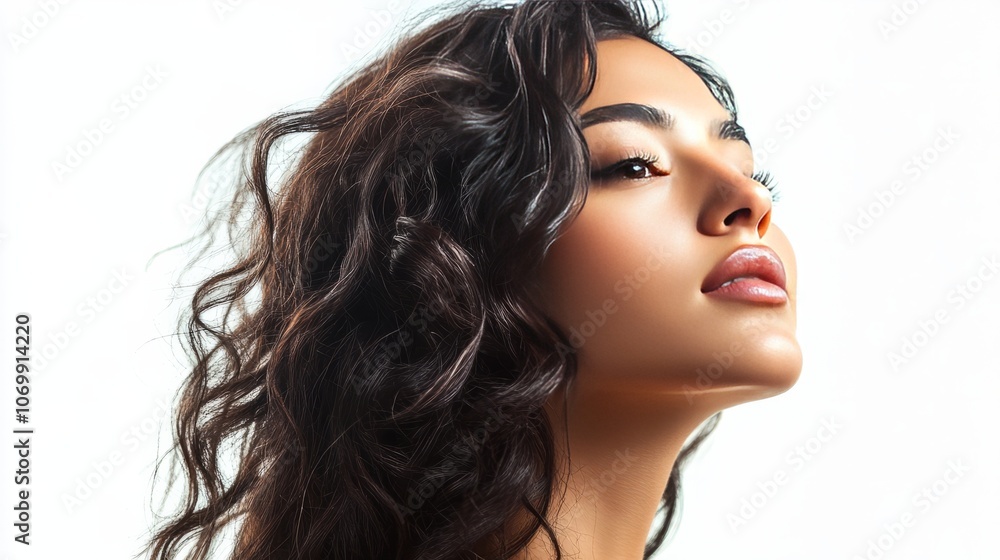Fototapeta premium portrait of curly woman. profil