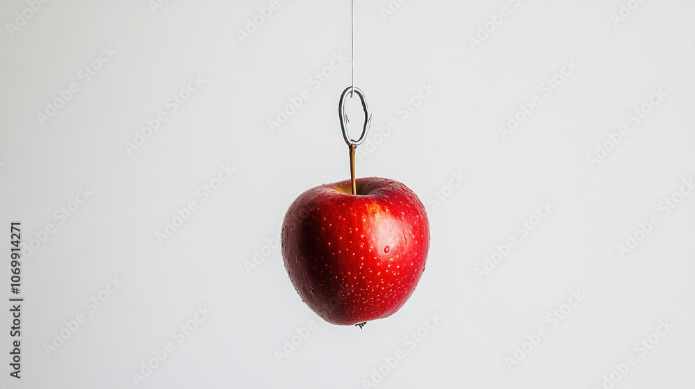 Obraz premium photography of hanging red apple on a white background