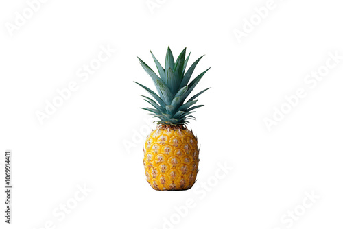 Fresh pineapple with vibrant green leaves and textured yellow exterior, perfect for tropical themes and culinary uses photo