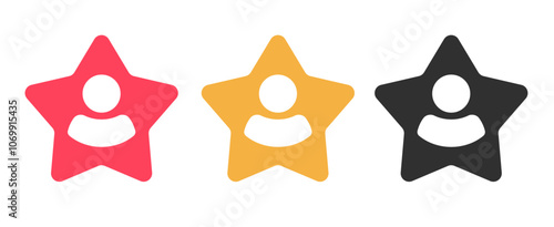 Talent vip star person icon vector simple graphic illustration set, best celebrity customer logo sign, recommend famous success user man member solid red yellow pictogram, cinema award clip art image
