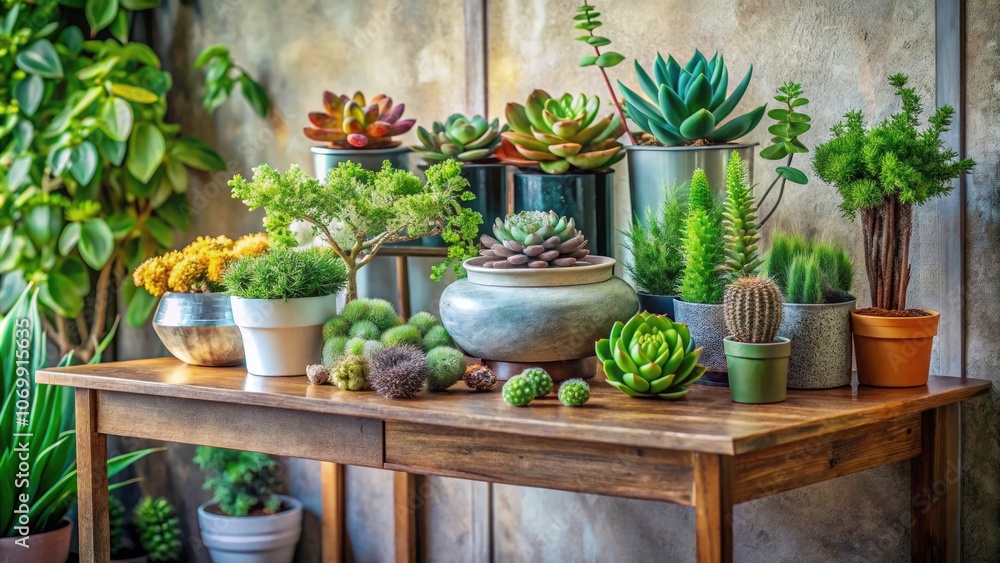 Candid Photography of a Stylish Hall Table with Succulents, Natural Light, Modern Decor, Indoor Plants, Home Interior Design, Minimalist Aesthetic, Cozy Atmosphere, Greenery, Decorative Accents Candid Photography of a Stylish Hall Table with Succulents, Natural Light, Modern Decor, Indoor Plants, Home Interior Design, Minimalist Aesthetic, Cozy Atmosphere, Greenery, Decorative Accents