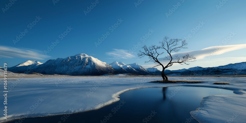 Fototapeta premium Serene Winter Landscape with Solitary Tree
