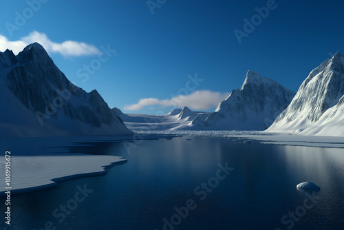 Serene Polar Landscape with Snow-Capped Mountains