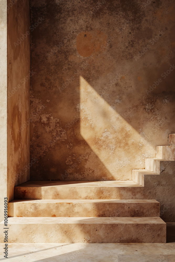 A set of stairs in a concrete wall with a light coming through it A set of stairs in a concrete wall with a light coming through it