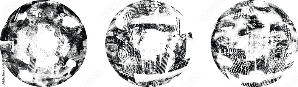 Obraz premium Grunge sphere Collection. Grunge Circles. Banners, Insignias , stamps, spheres, Labels and Badges Set . vector distress textures. Bundle blank circle textured shapes, globes, balls and stamps.