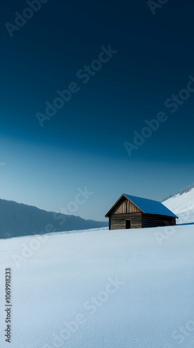 Solitary Cabin in a Snowy Landscape