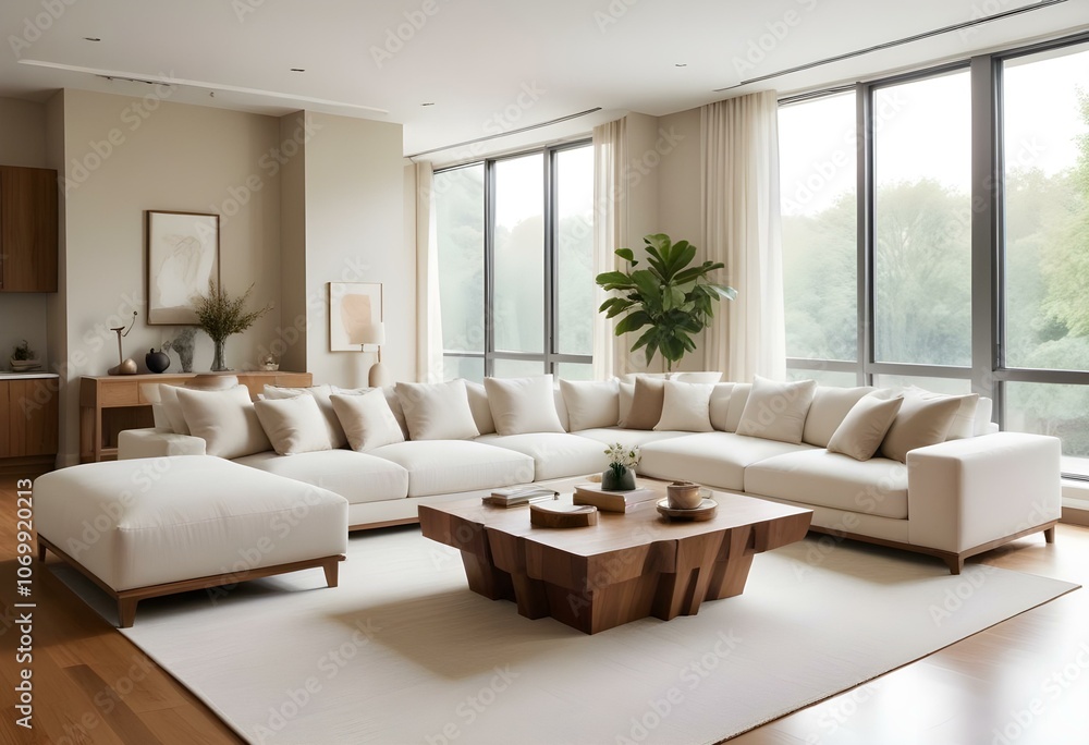 Fototapeta premium Modern Minimalist Living Room with Neutral Tones.