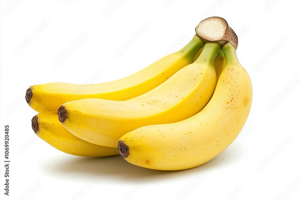 Bunch of yellow bananas displayed against clean white backdrop. AI generated Bunch of yellow bananas displayed against clean white backdrop. AI generated