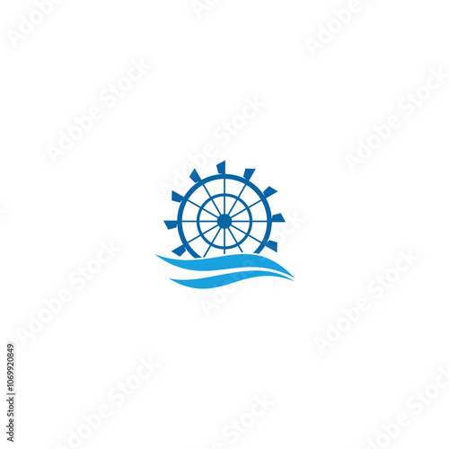 Round water wheel icon, turbine logo isolated on white background