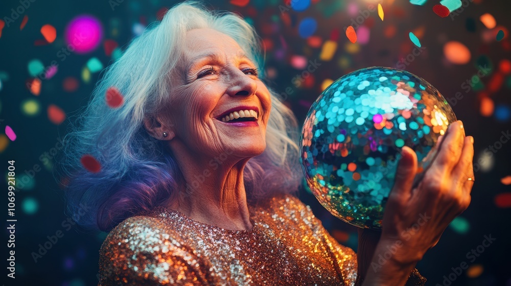 Naklejka premium The Joyful Senior with Glitterball