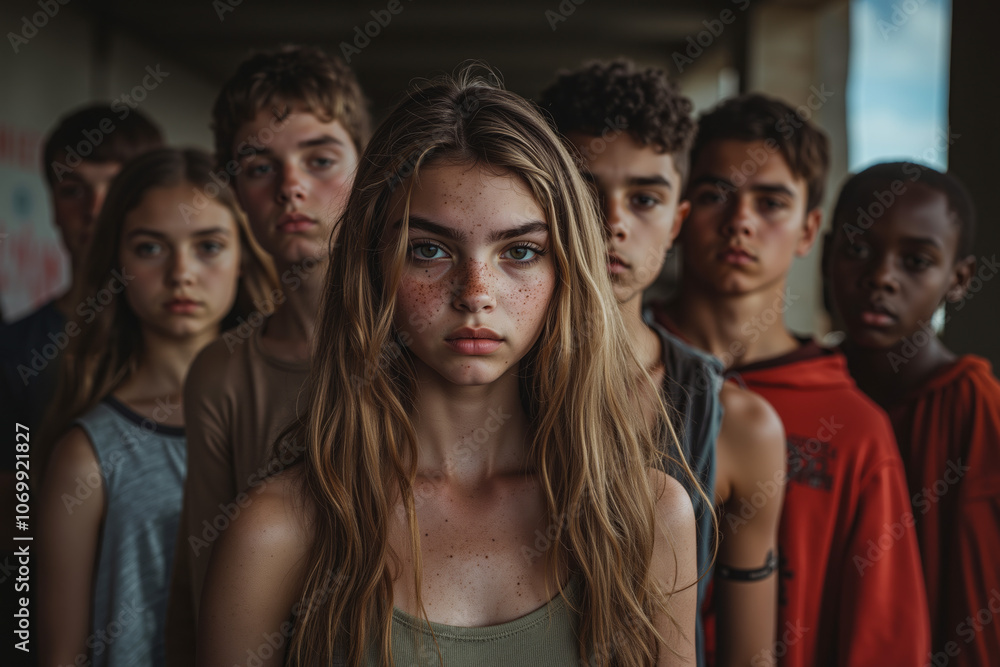 Obraz premium A group of young people standing in a line