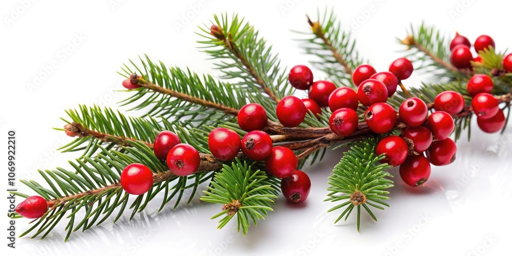 Fir Branch with Bright Red Berries Isolated on White Background for Holiday Decor and Seasonal Themes, Perfect for Nature Photography, Botanical Illustrations, and Christmas Design Elements Fir Branch with Bright Red Berries Isolated on White Background for Holiday Decor and Seasonal Themes, Perfect for Nature Photography, Botanical Illustrations, and Christmas Design Elements