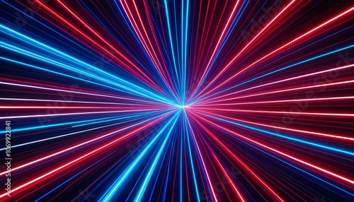 Dynamic red and blue laser light burst with futuristic energy