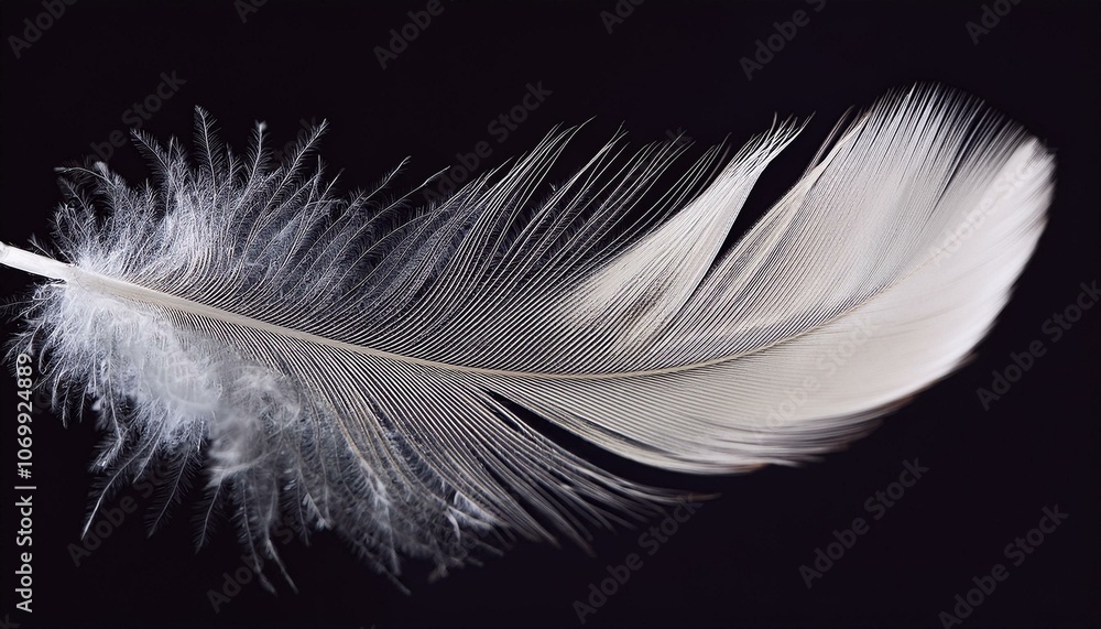 A floating feather with soft white and gray tones on an isolated background capturing its delicate and airy nature A floating feather with soft white and gray tones on an isolated background capturing its delicate and airy nature