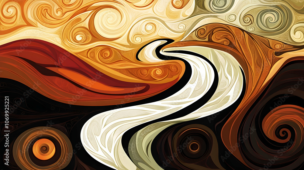 Abstract swirling pattern in warm tones of brown, orange, and white. Abstract swirling pattern in warm tones of brown, orange, and white.