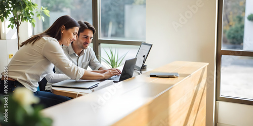 Colleagues working in the bright office and talking during a business meeting