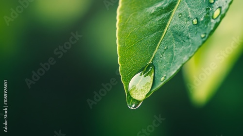 A close-up of a fresh green leaf with a water droplet, showcasing nature's beauty and the essence of replenishment.