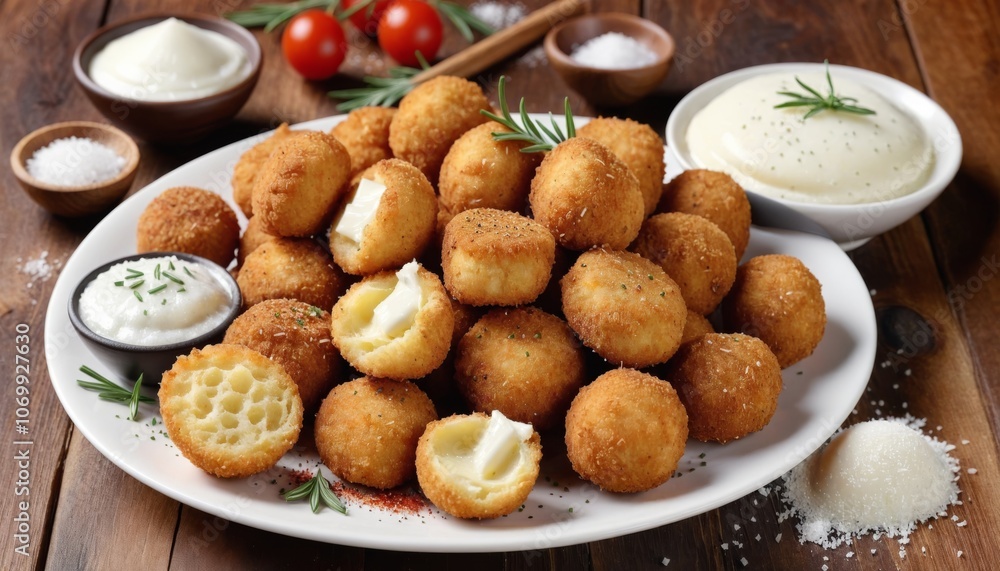 Delicious nuggets, sticks and balls of mozzarella and parmesan cheese with salt and spices. Fast food, unhealthy food Delicious nuggets, sticks and balls of mozzarella and parmesan cheese with salt and spices. Fast food, unhealthy food