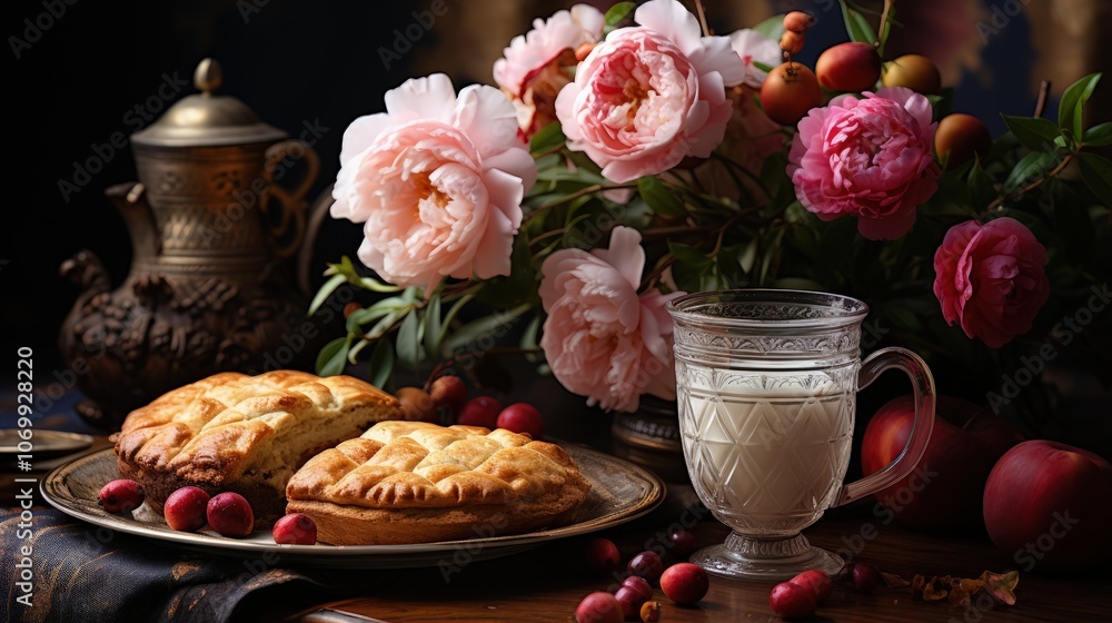 A Delicious Pie and Steaming Mug of Tea for Cozy Moments A Delicious Pie and Steaming Mug of Tea for Cozy Moments