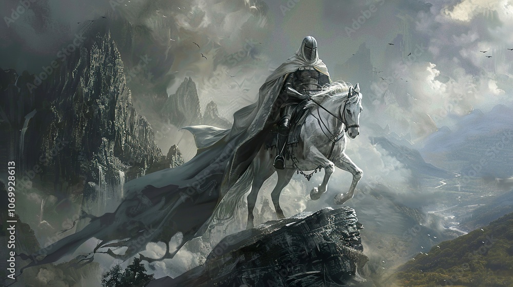 Epic Fantasy Landscape with Knight on Horseback Epic Fantasy Landscape with Knight on Horseback