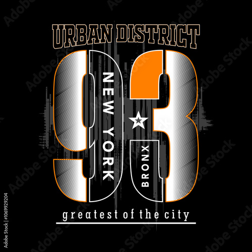 urban district new york, graphic tee typography design, trendy apparel print, illustration vector art