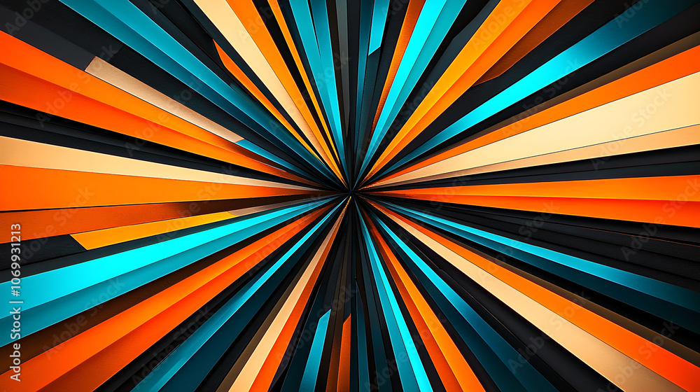 Abstract image with dynamic turquoise and orange lines converging toward a central point on a dark background, creating a bold, energetic, and vibrant design. Abstract image with dynamic turquoise and orange lines converging toward a central point on a dark background, creating a bold, energetic, and vibrant design.