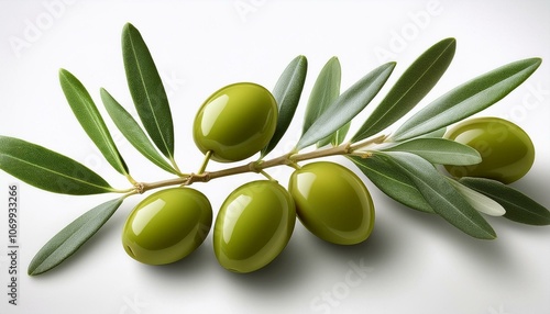 A single olive branch with small green olives isolated on a clean background. photo