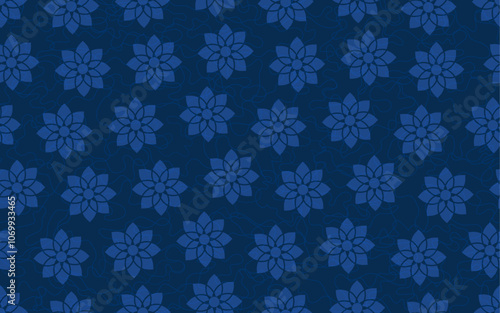 Floral seamless pattern blue color flower ornamental decorative texture retro style fabric textile paper print packaging wrapping