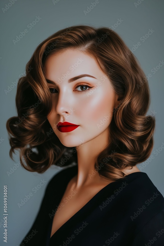 A woman with a red lipstick on her lips A woman with a red lipstick on her lips