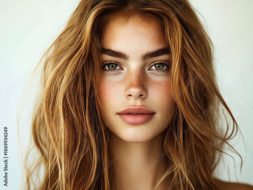 A woman with long blonde hair and freckles on her face A woman with long blonde hair and freckles on her face