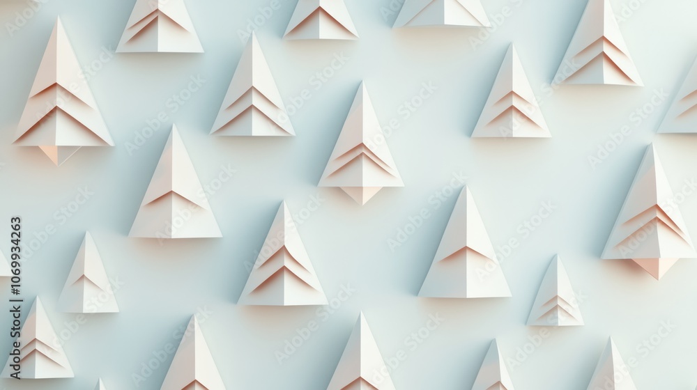 Festive Geometric Christmas Trees - Modern Holiday Wallpaper with Symmetrical Abstract Shapes on Light Background Festive Geometric Christmas Trees - Modern Holiday Wallpaper with Symmetrical Abstract Shapes on Light Background