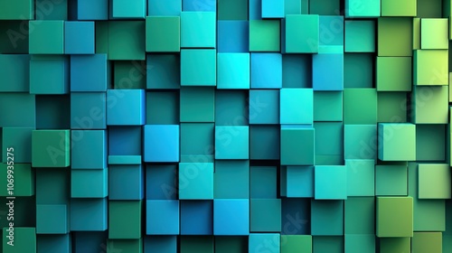 Abstract background with green and blue cubes.