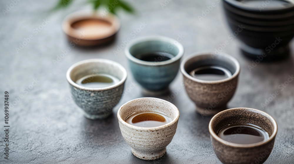 Sake Tasting Flight with Different Sake Varieties Sake Tasting Flight with Different Sake Varieties