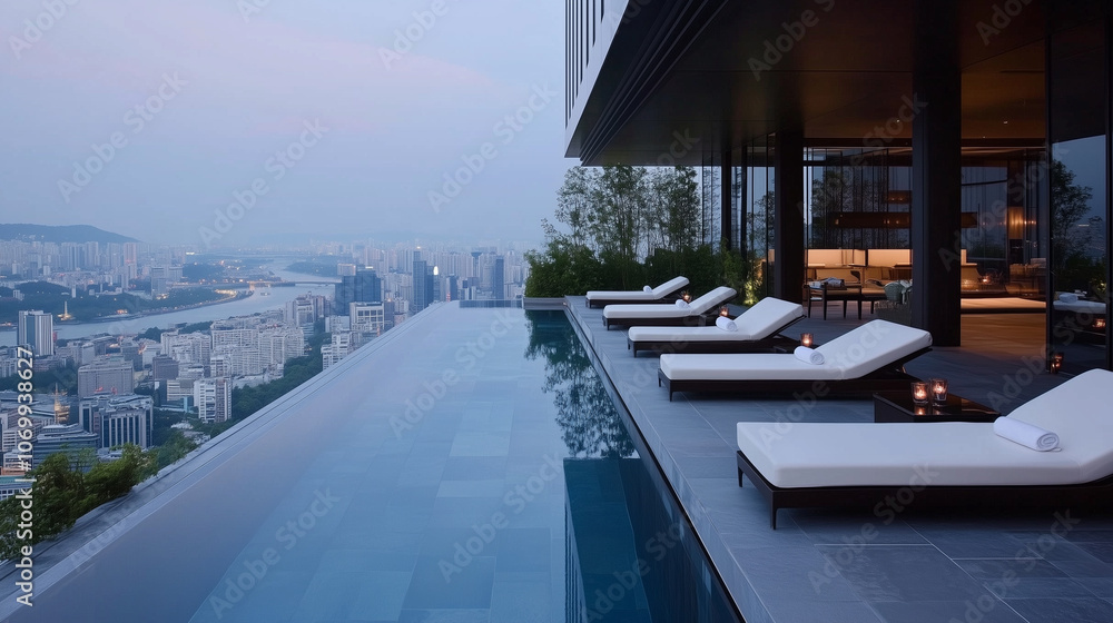 Fototapeta premium Exclusive Rooftop Pool with Skyline Views at a 5-Star Hotel