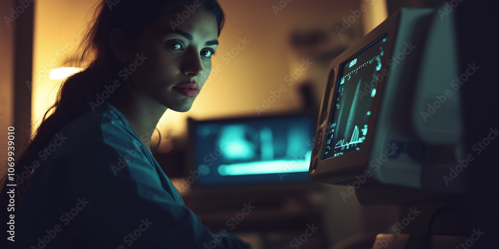 Focused Female Ultrasound Technician Focused Female Ultrasound Technician