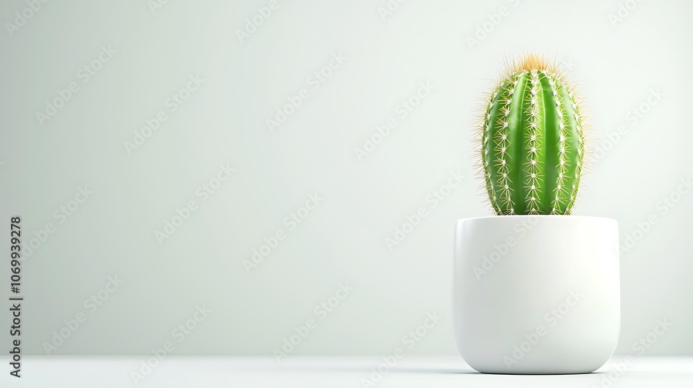 A small green cactus is sitting in a white pot on a white table A small green cactus is sitting in a white pot on a white table