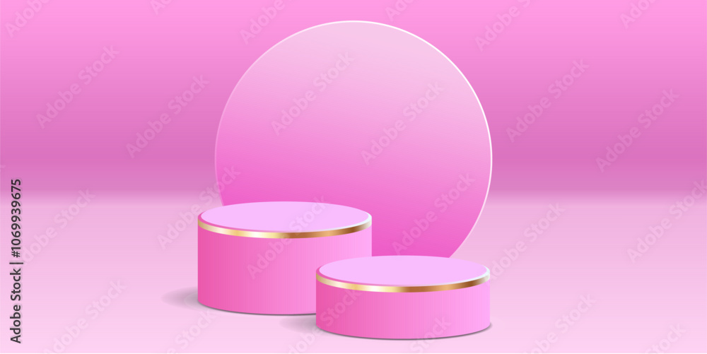 cylinder podium tube circle podium with gold strip stage 3d Abstract minimal scene mockup products display studio, Stage showcase. Vector geometric forms cylinder podium tube circle podium with gold strip stage 3d Abstract minimal scene mockup products display studio, Stage showcase. Vector geometric forms