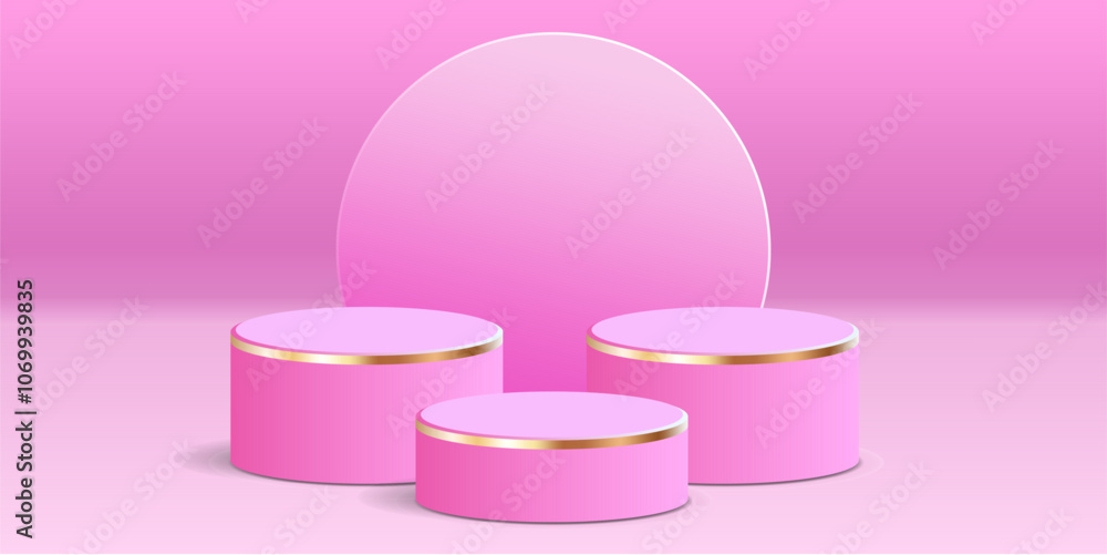cylinder podium tube circle podium with gold strip stage 3d Abstract minimal scene mockup products display studio, Stage showcase. Vector geometric forms cylinder podium tube circle podium with gold strip stage 3d Abstract minimal scene mockup products display studio, Stage showcase. Vector geometric forms