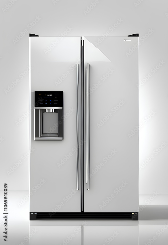 Modern white refrigerator, visible details Modern white refrigerator, visible details