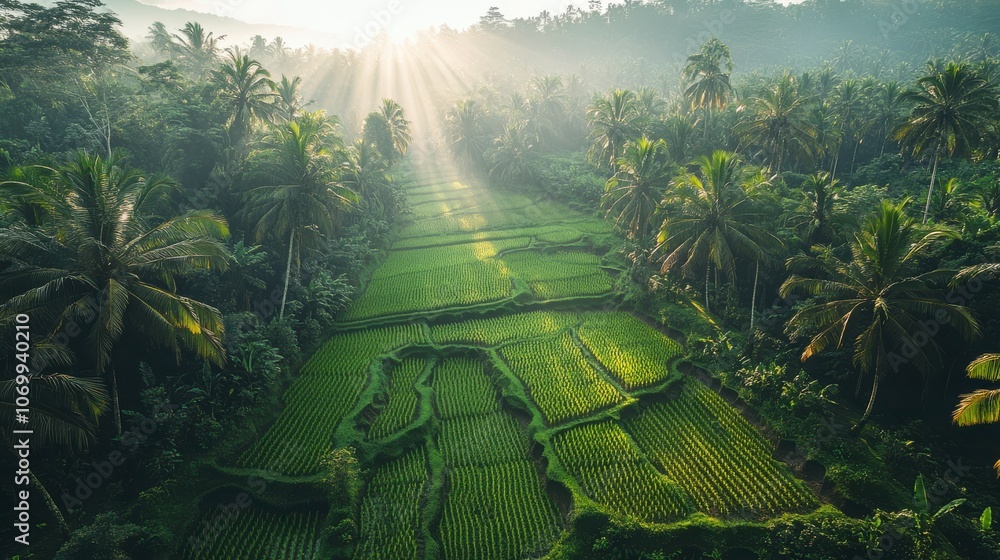 Obraz premium Lush Rice Field Under Natural Light at Dawn