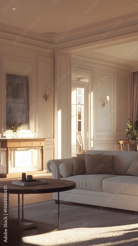 Fototapeta premium Transitional Style Living Room with Soft Daylight Ambiance
