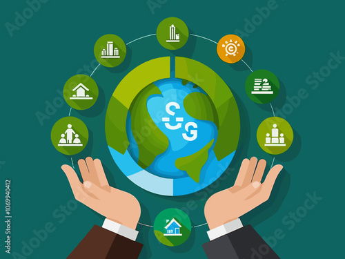 ESG concept icon for business and organization, Environment, Social, Governance and sustainability development concept with flat infographic design vector illustration