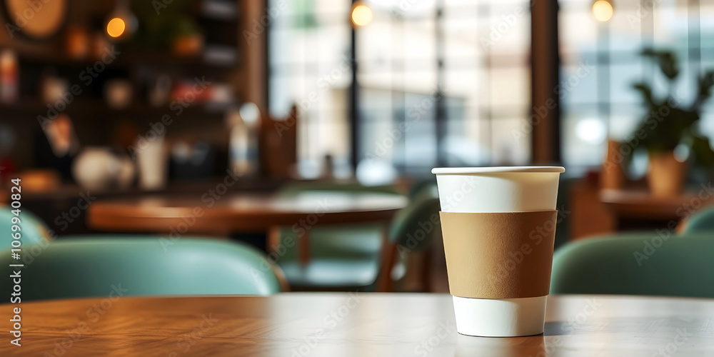 Mockup of a cup of coffee on a table against the background of a cozy outdoor coffee shop. Mockup of a cup of coffee on a table against the background of a cozy outdoor coffee shop.