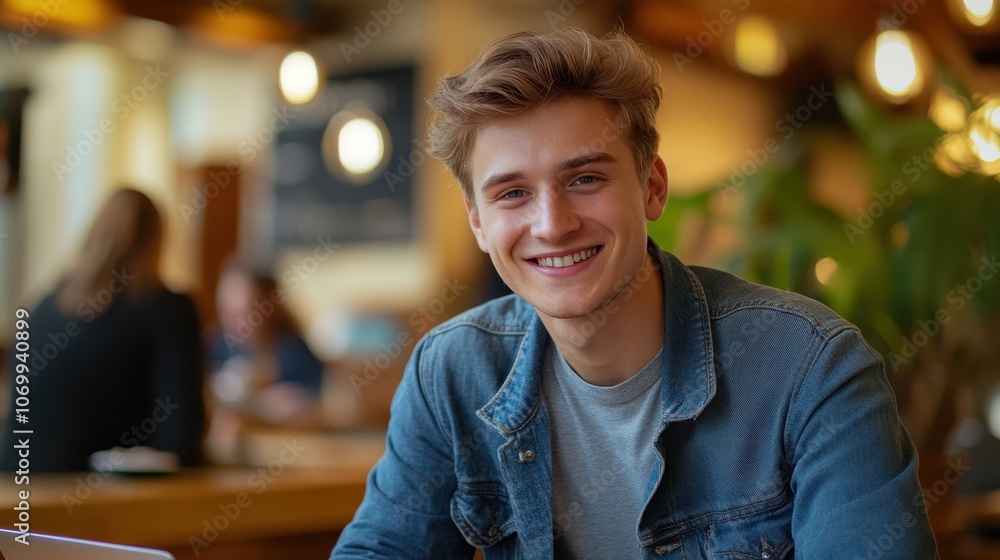 The Young Man Smiling Brightly The Young Man Smiling Brightly