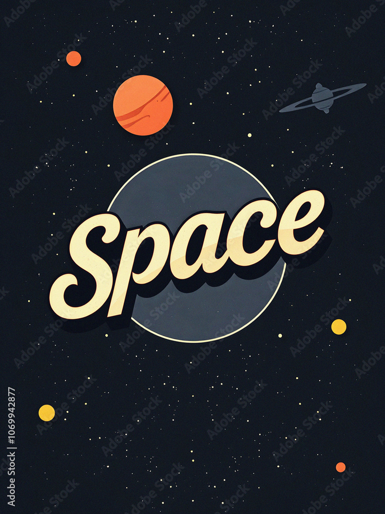 Retro card in flat style with text Space. Vintage cosmic poster. Nostalgic trendy text effect Retro card in flat style with text Space. Vintage cosmic poster. Nostalgic trendy text effect
