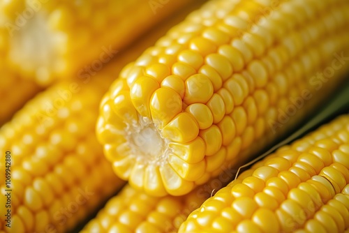 Close-up of fresh, ripe, yellow corn cobs in detail photo