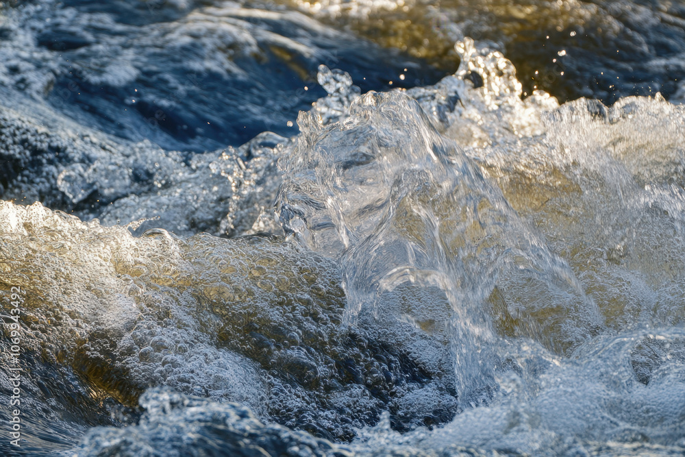 Close-up of turbulent water waves capturing movement, light, and texture in a dynamic natural setting. Close-up of turbulent water waves capturing movement, light, and texture in a dynamic natural setting.