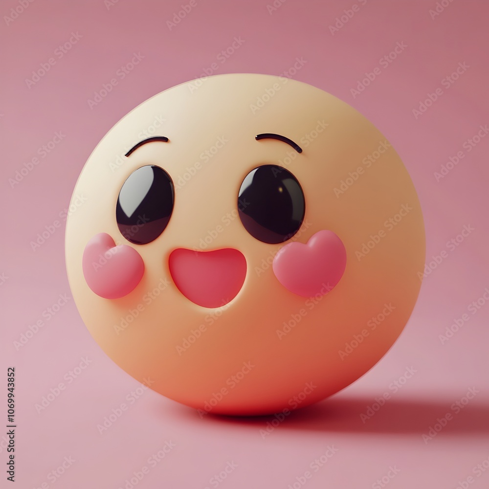 Cute 3D Clay Emoji Style Smiling Icon with Pink Cheerful Expression Cute 3D Clay Emoji Style Smiling Icon with Pink Cheerful Expression